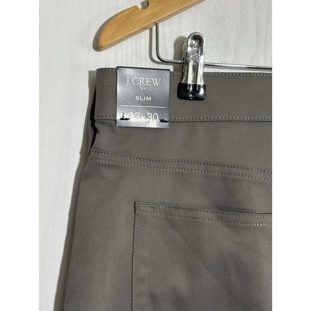 J.Crew Tech Pants Mens 33 30 Gray Slim Fit Flex Chino 5 Pocket Flat Front New